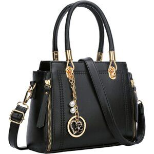 Versatile Black Vegan Leather Satchel with Zipper Closure - 10.5 x 9 Inches